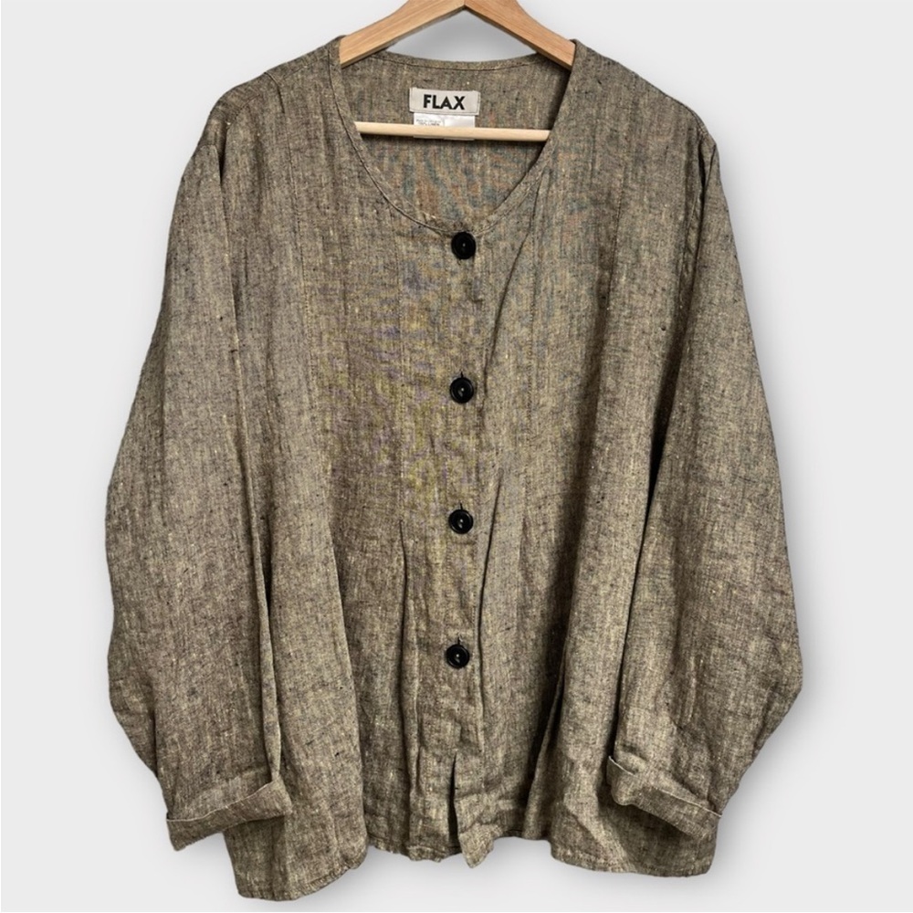 Flax Button Front Linen Tunic Blouse Sz L